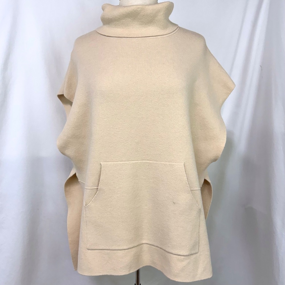 KERISMA Kanga Poncho Sweater Ecru Angora Knit Boxy Relaxed S/M Pocket Neutral